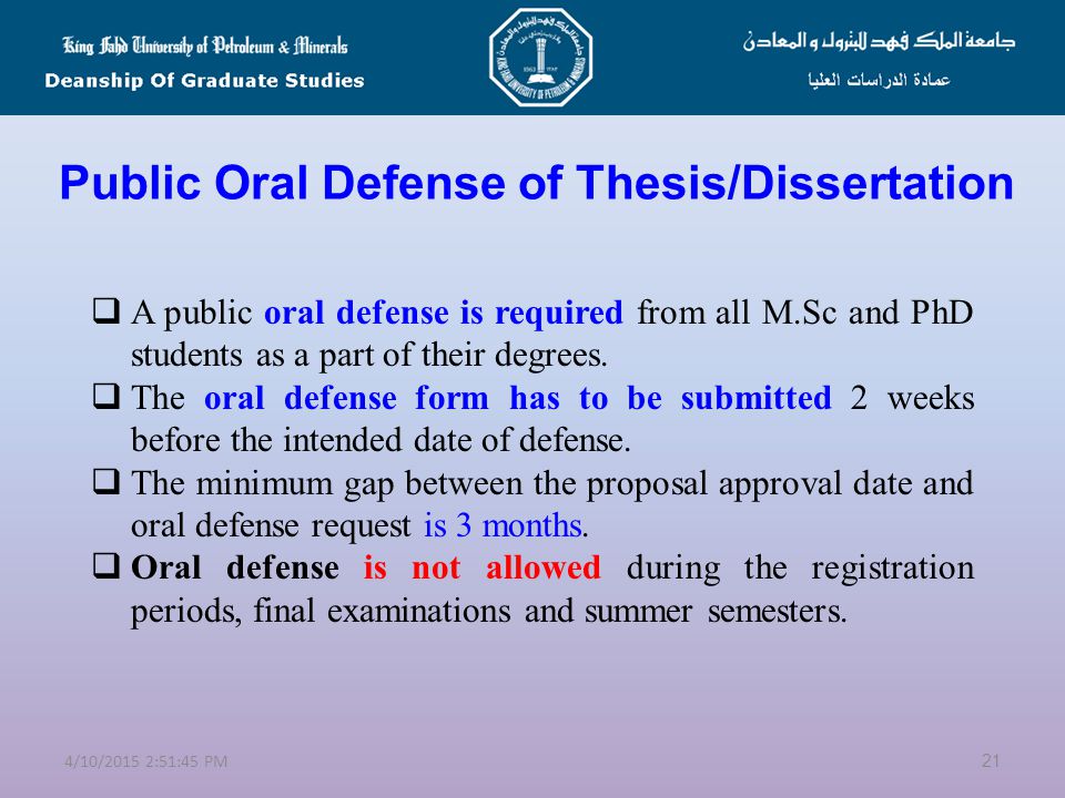 An Oral Defense: Preparation and Presentation